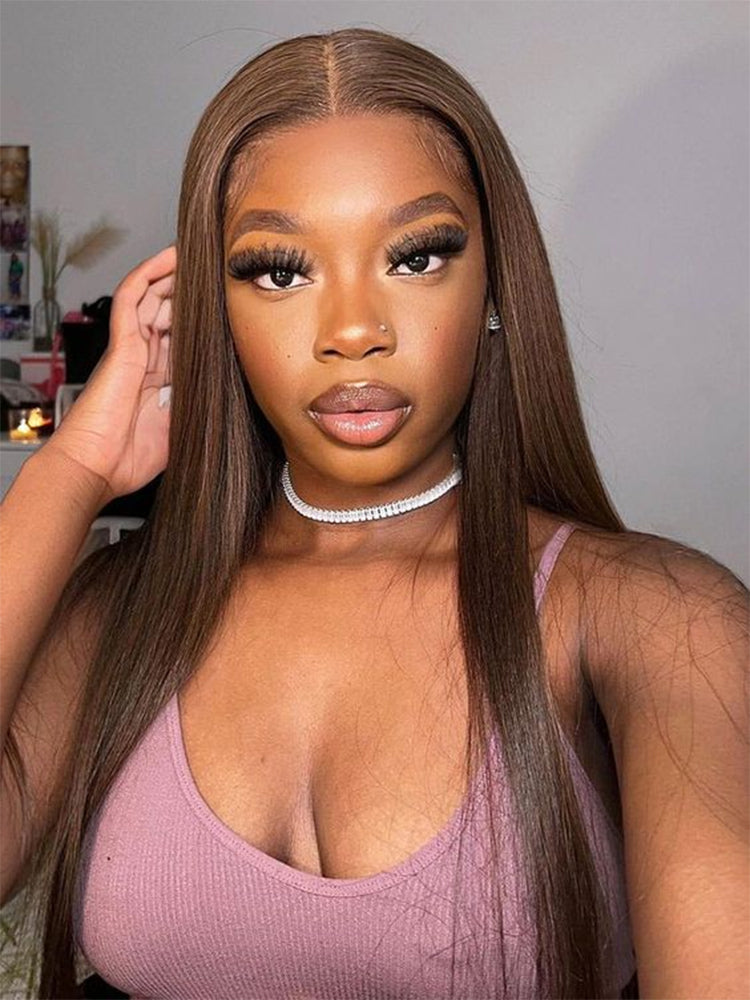 4 brown straight closure wig