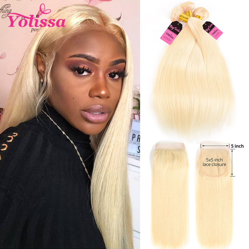 613 Blonde Hair Bundles With Closure 5*5