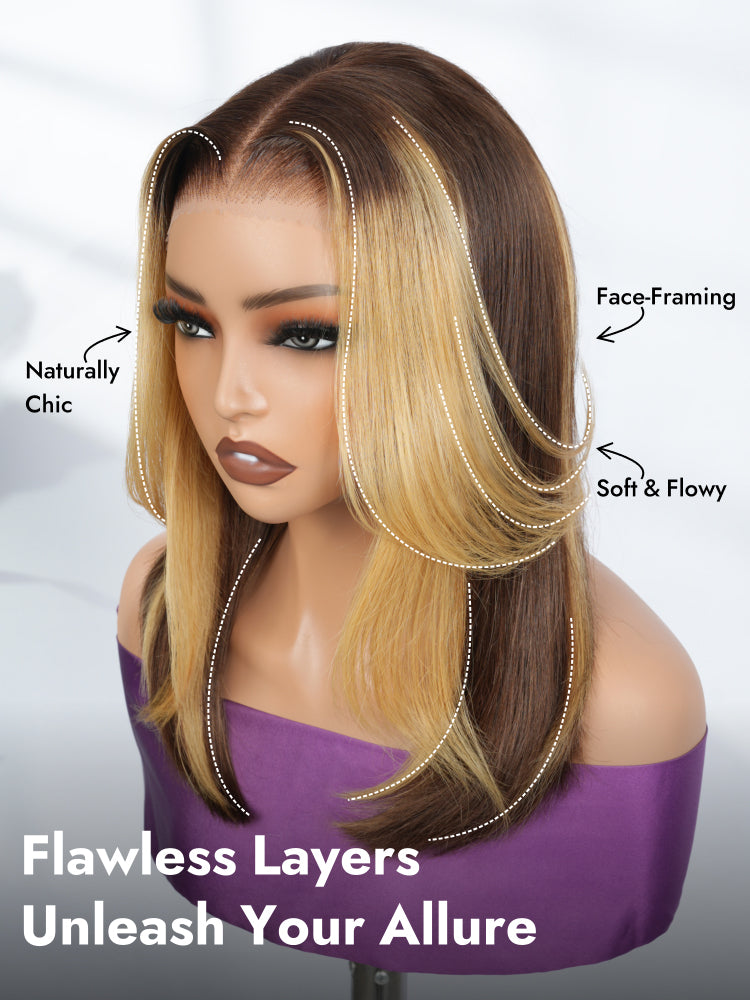 Butterfly Cut Highlight Bob Wig
