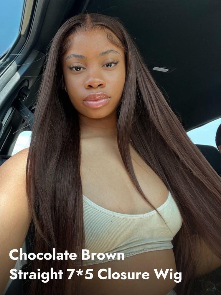 Chocolate Brown Straight 7x5 Lace Closure Wig