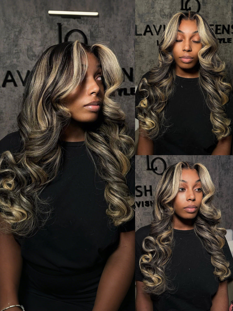black and blonde lace front wig
