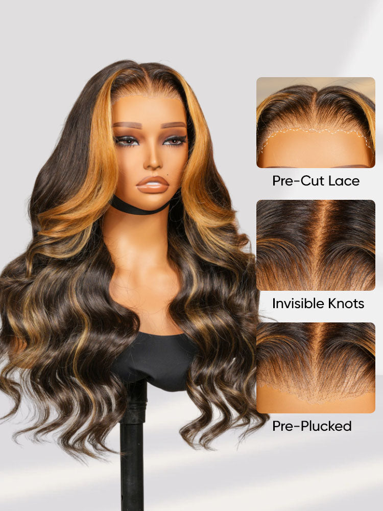 black hair blonde money piece