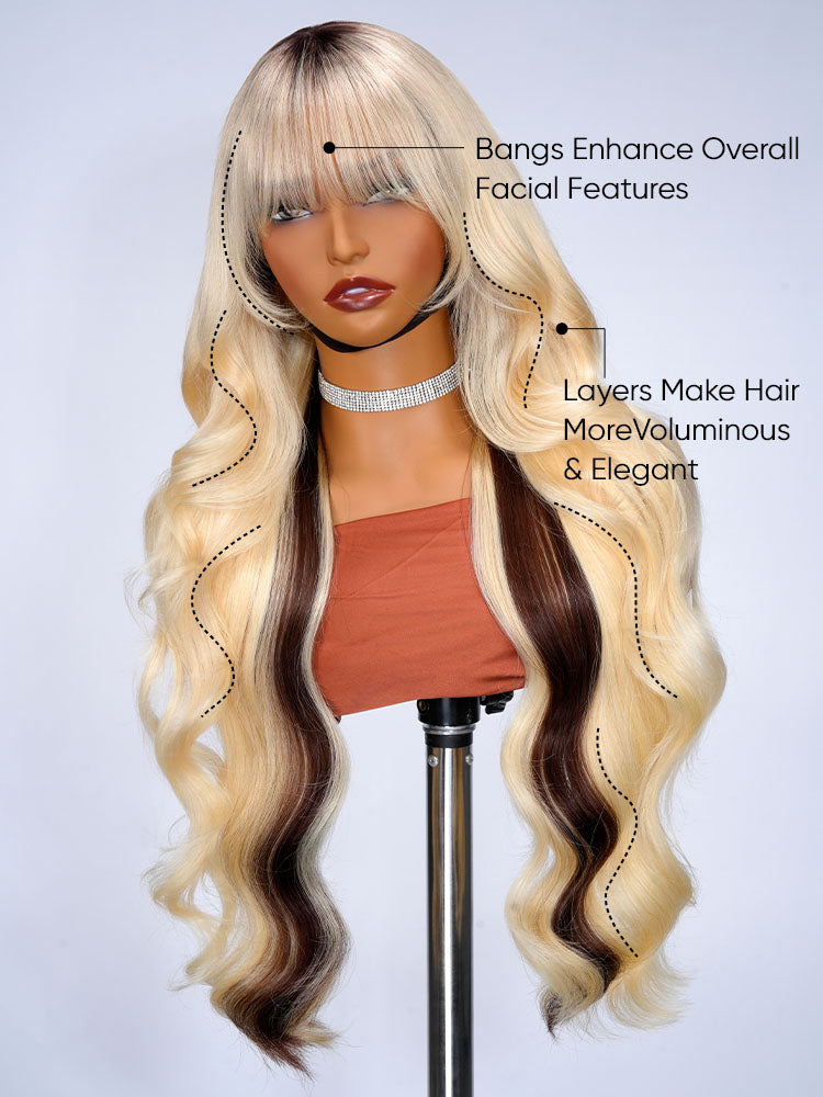 blonde layered wig with bangs