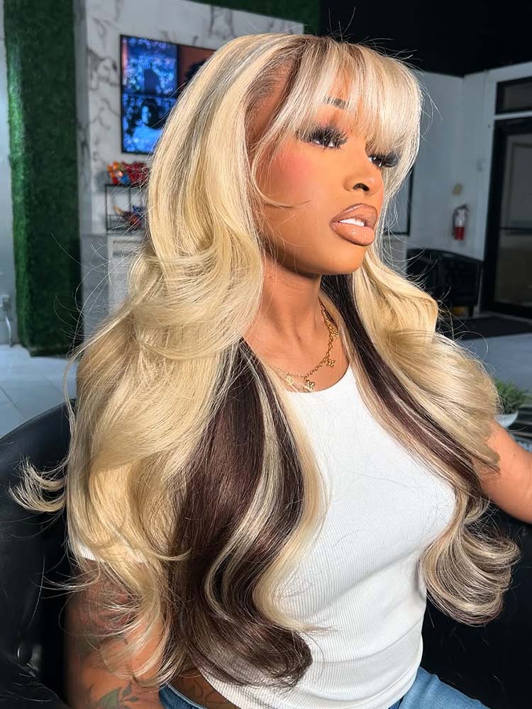 blonde human hair wig with bangs