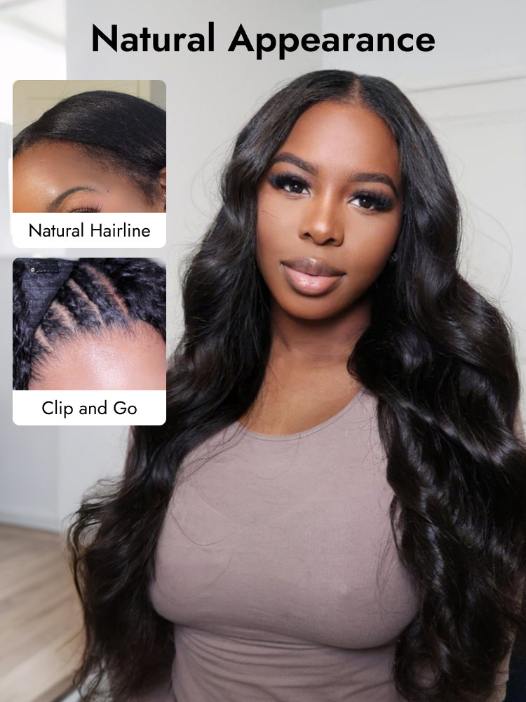 body wave clip in V part wig
