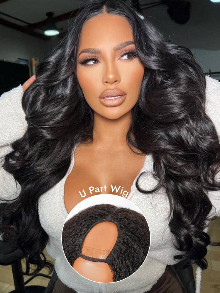 body wave glueless U part wig