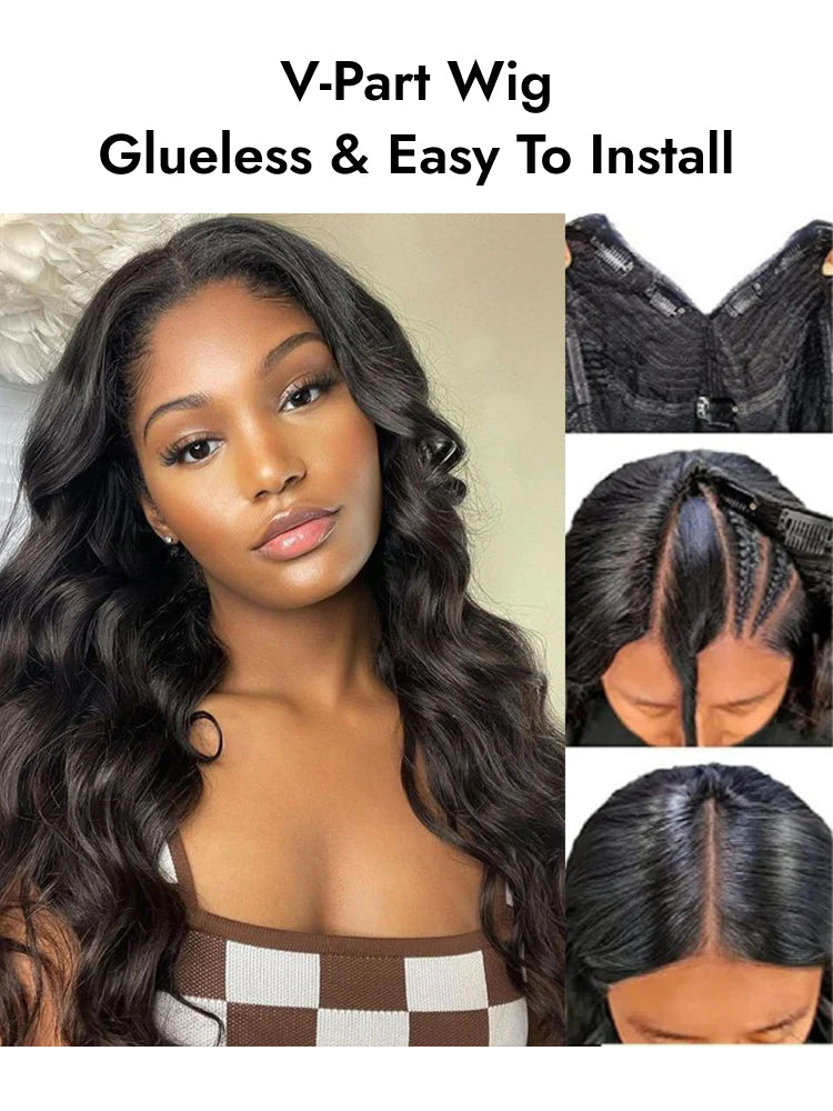 body wave glueless V part wig
