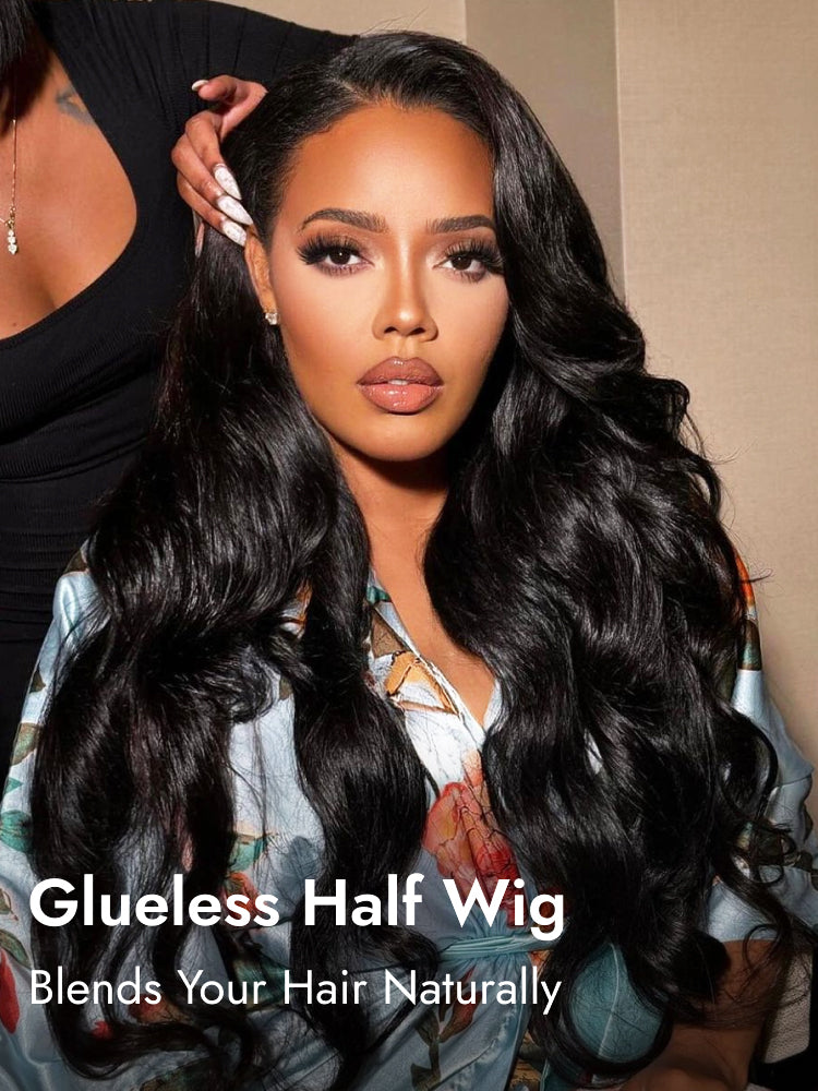 body wave glueless half wig