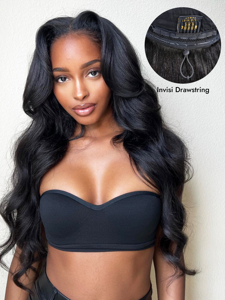body wave half wig with invisi drawstring