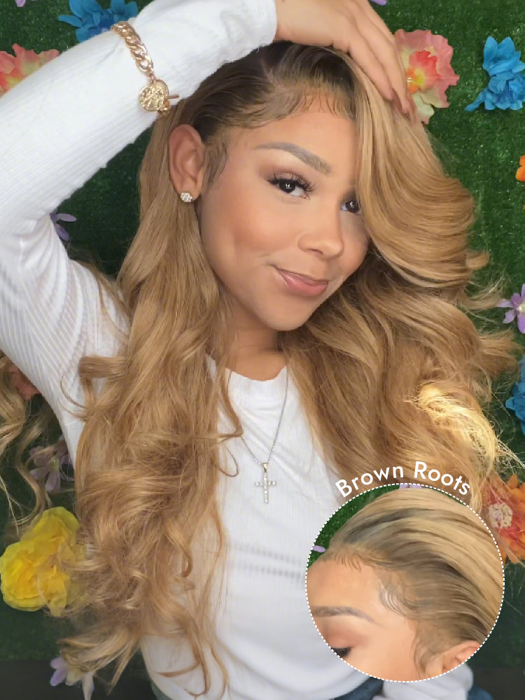 body wave ombre wig with brown roots