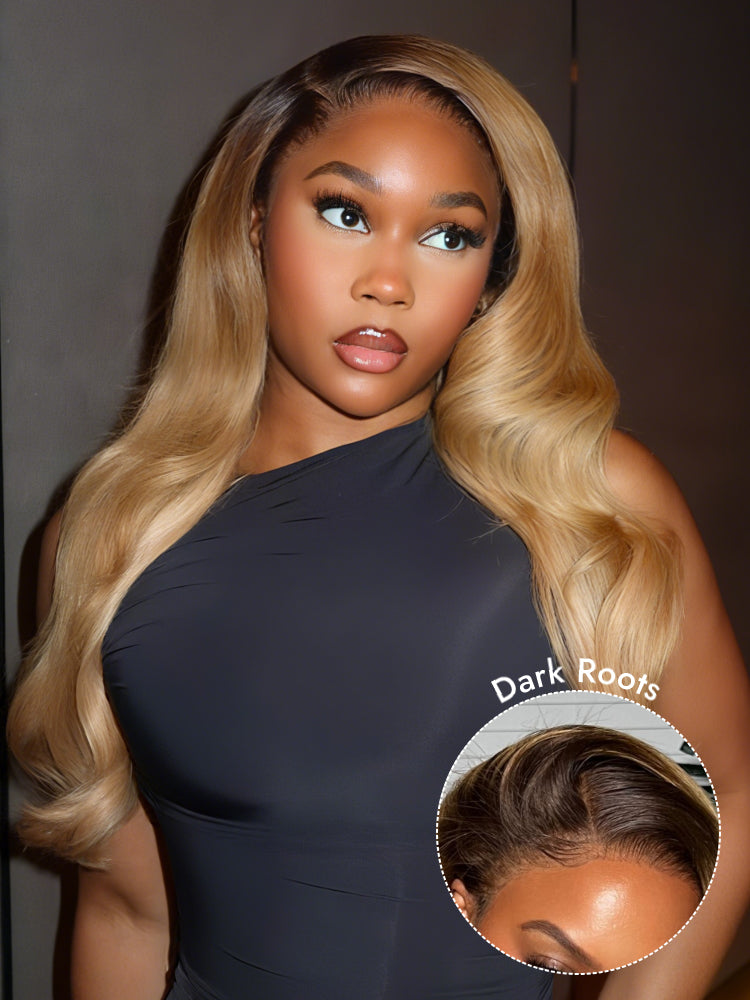 body wave ombre wig with dark roots