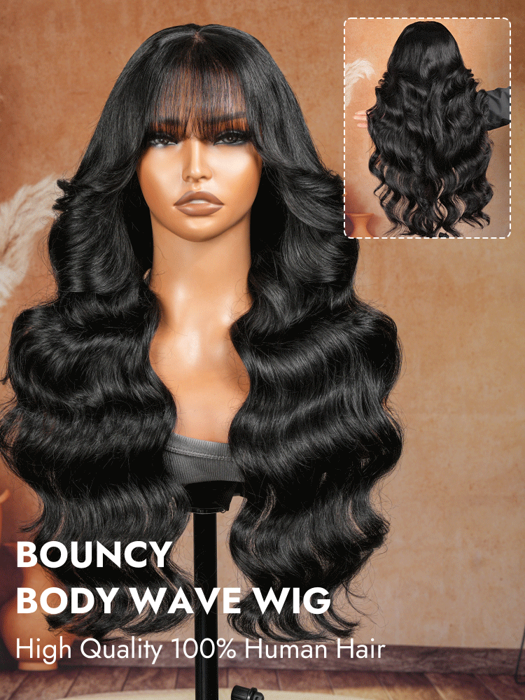 body wave wig with bangs