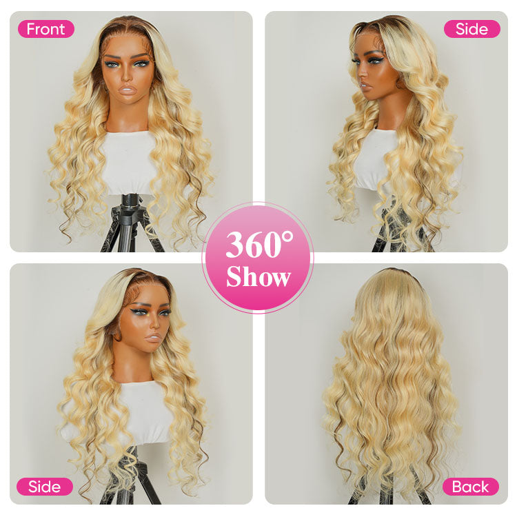 blonde wig with brown roots