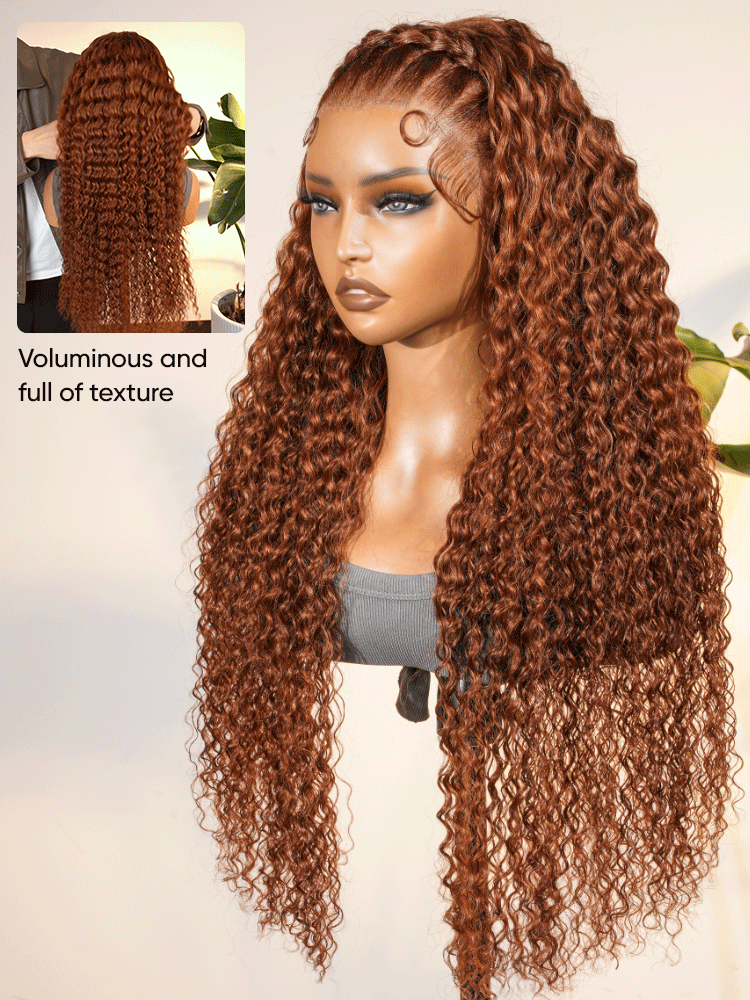 ginger brown deep wave wig
