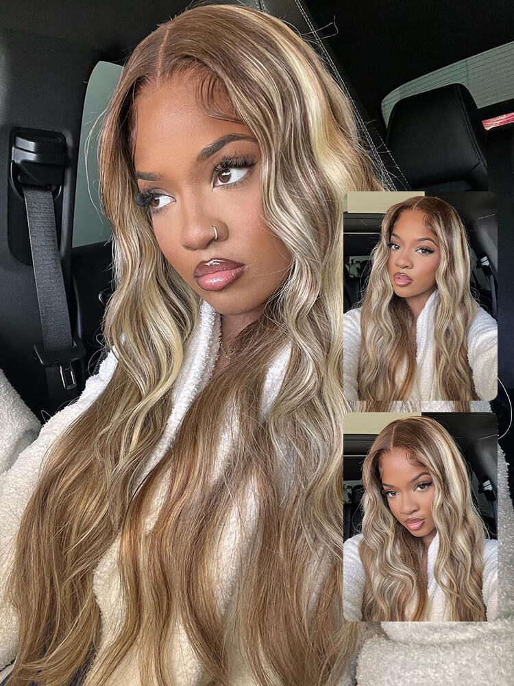 brown wig with blonde highlights