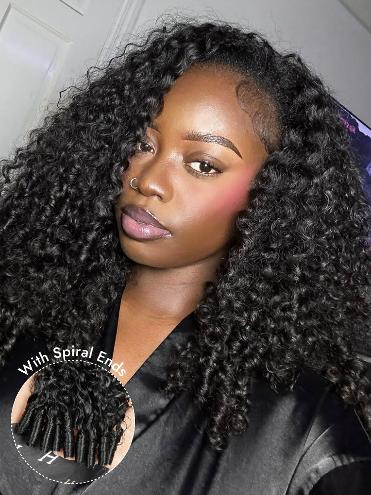 burmese curly V part wig with spiral ends