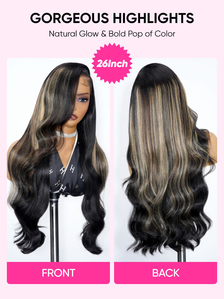 black hair and honey blonde highlights