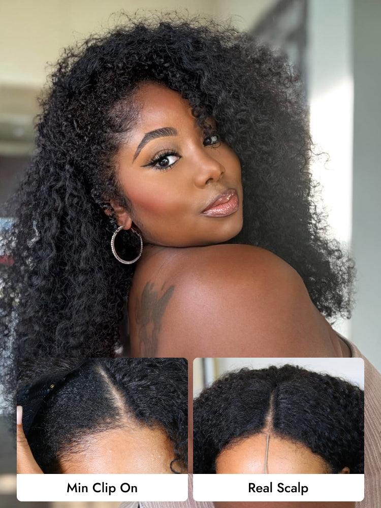 curly clip in V part wig
