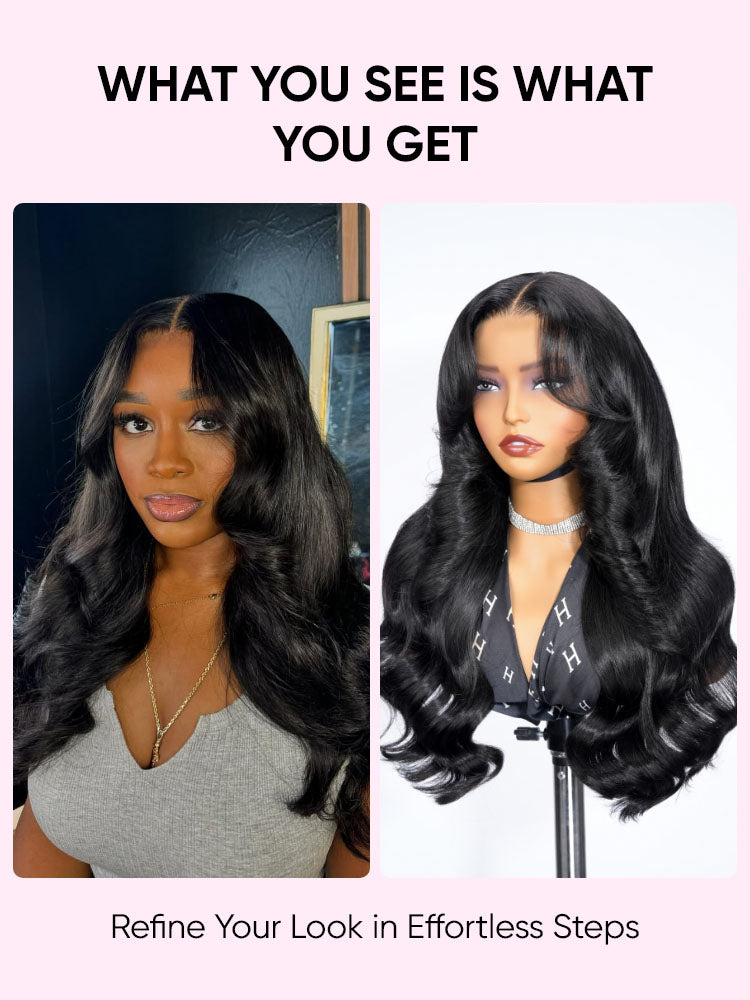 layered hair with curtain bangs