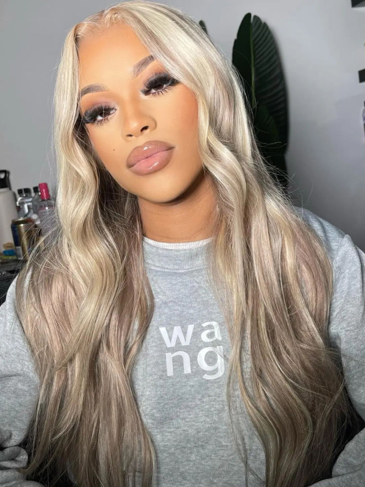 glueless blonde lowlights wig