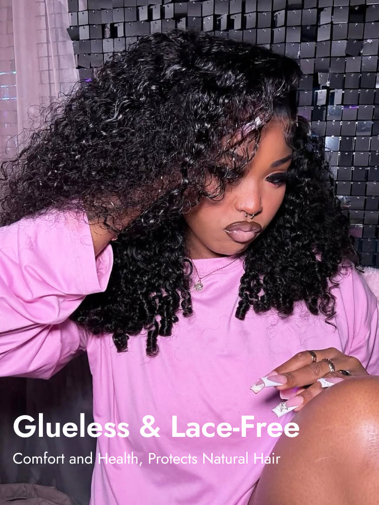 glueless burmese curly V part wig