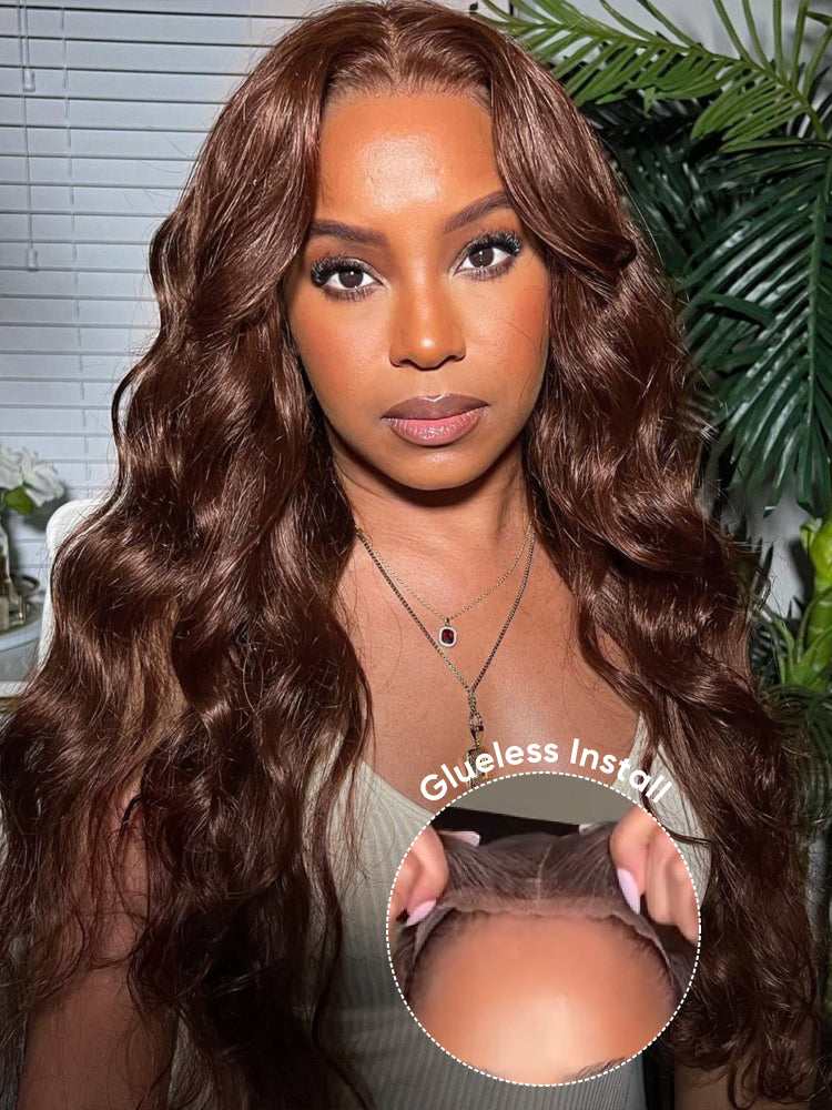 glueless dark brown body wave wig