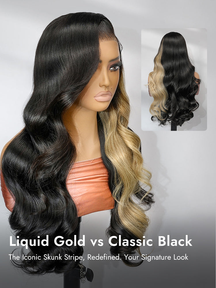 golden blonde highlights and black wig