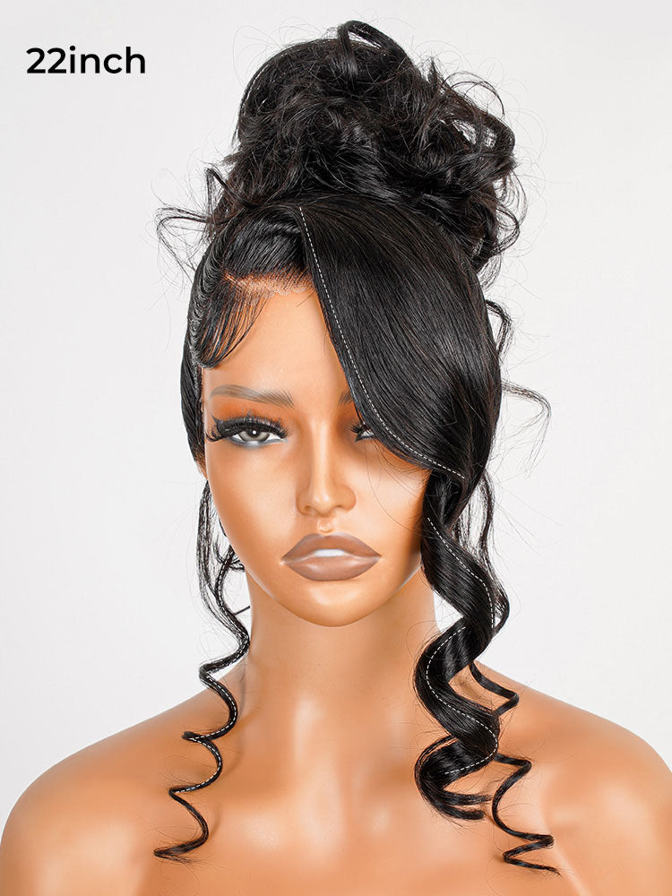 High Messy Bun With Side Part Bangs 360 Wig