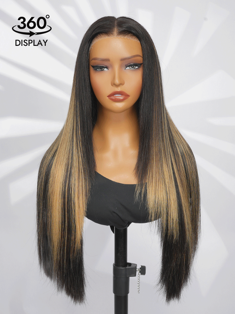 honey blonde balayage on black hair