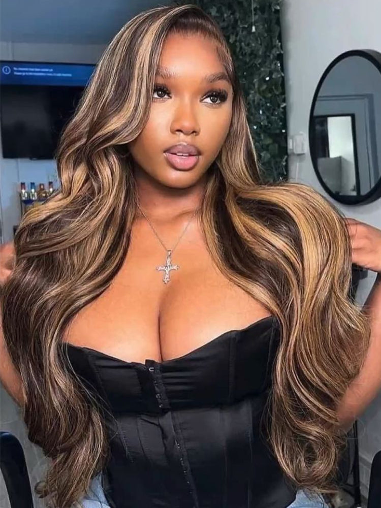 honey blonde highlight body wave wigs