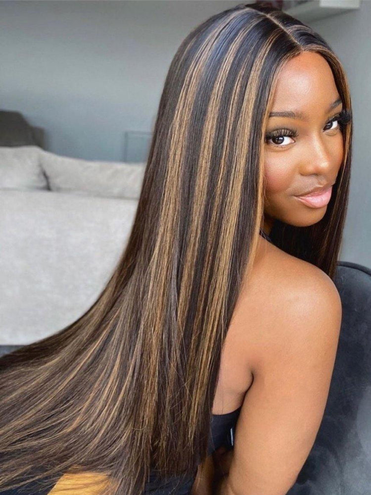 honey blonde highlights on black hair