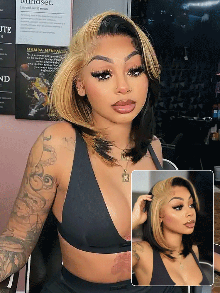 honey blonde skunk stripe short human wig
