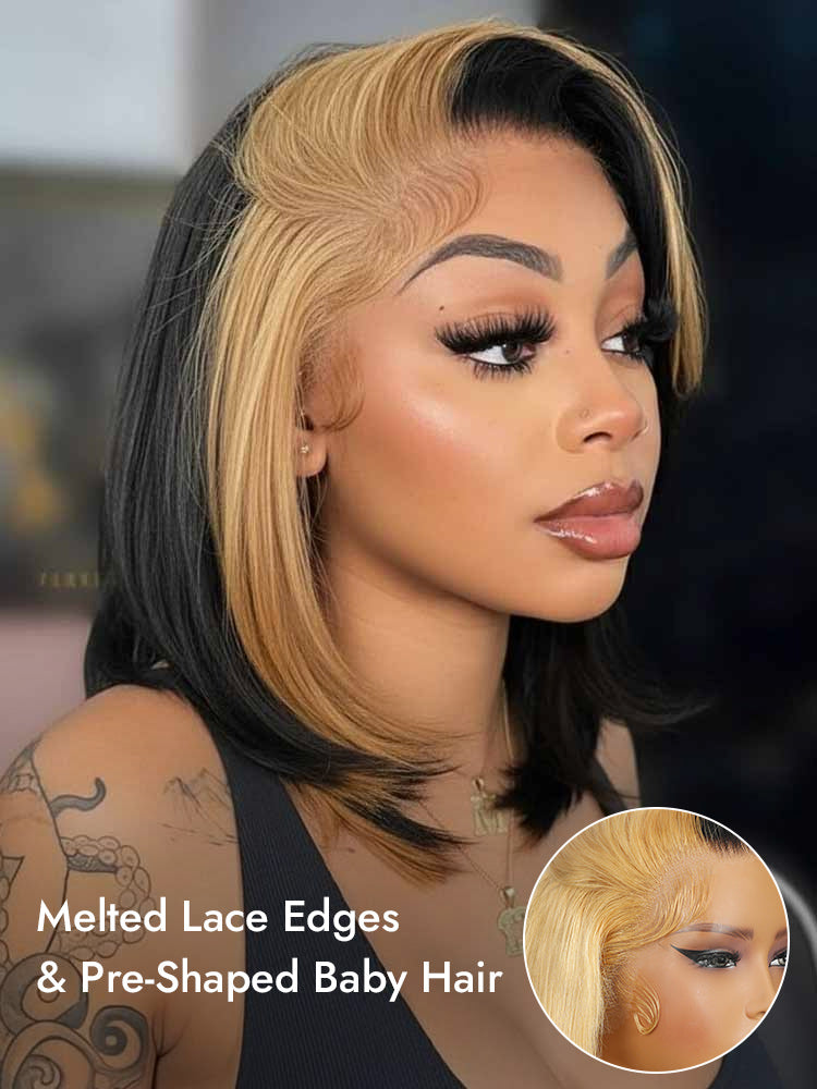honey blonde skunk stripe wig natural edges