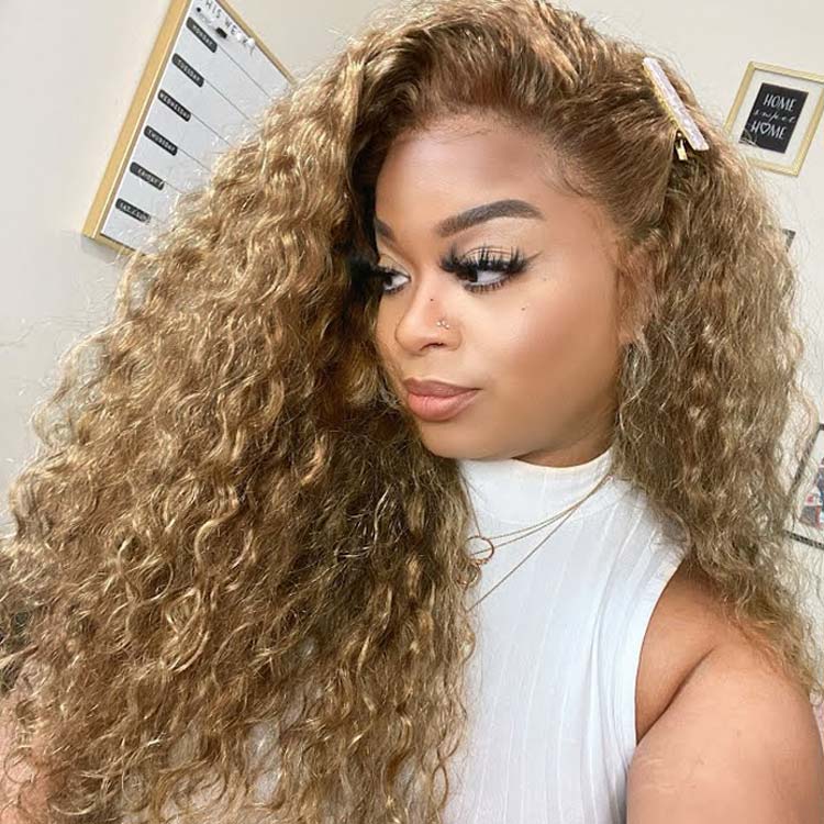 honey blonde water wave lace front wigs