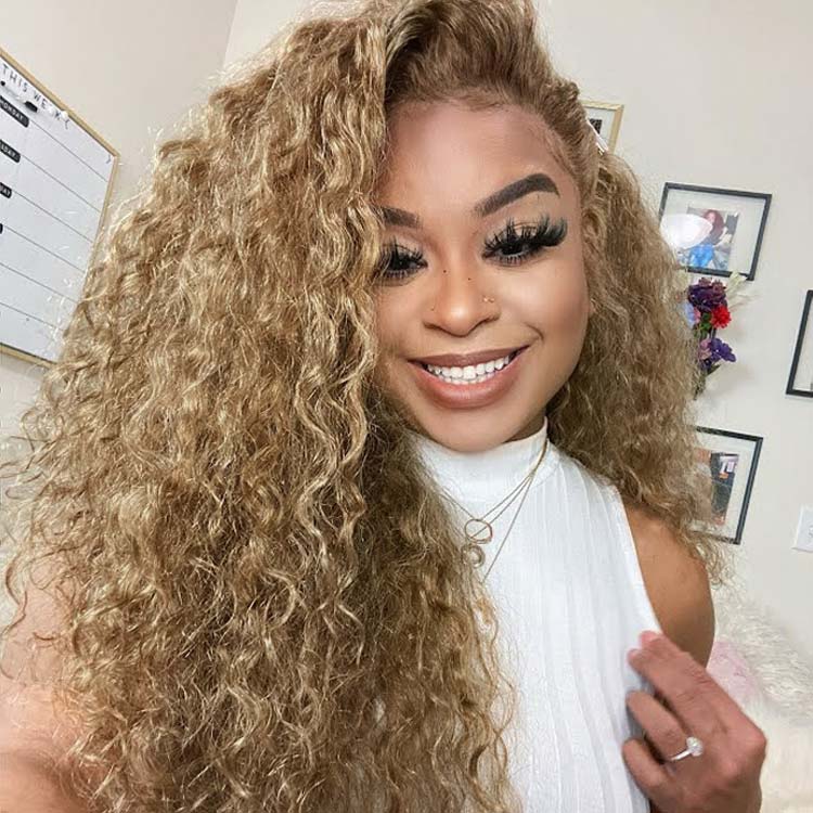 honey blonde water wave lace front wigs