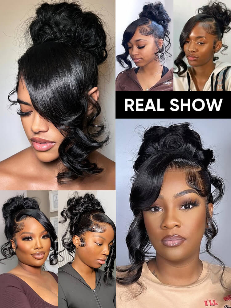 messy bun with side bang