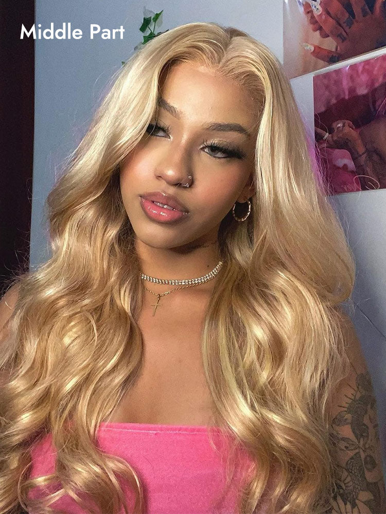 middle part blonde highlight frontal wig