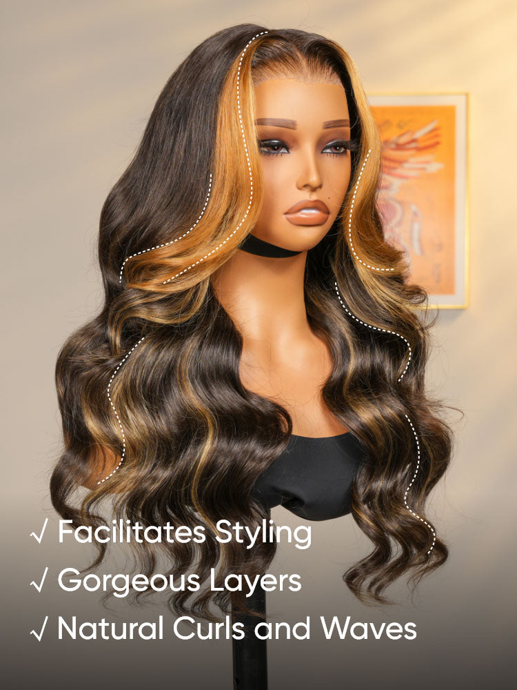 black hair with blonde money piece