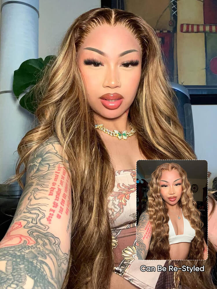 brown wig with blonde highlights