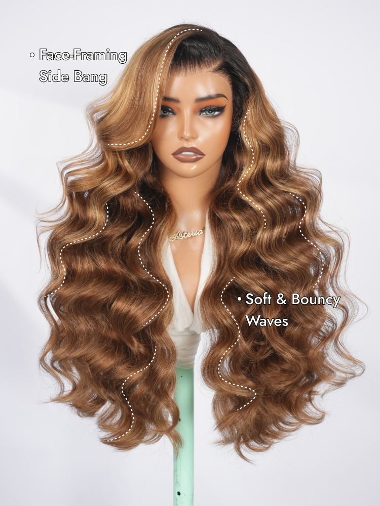 side bang colored body wave wig