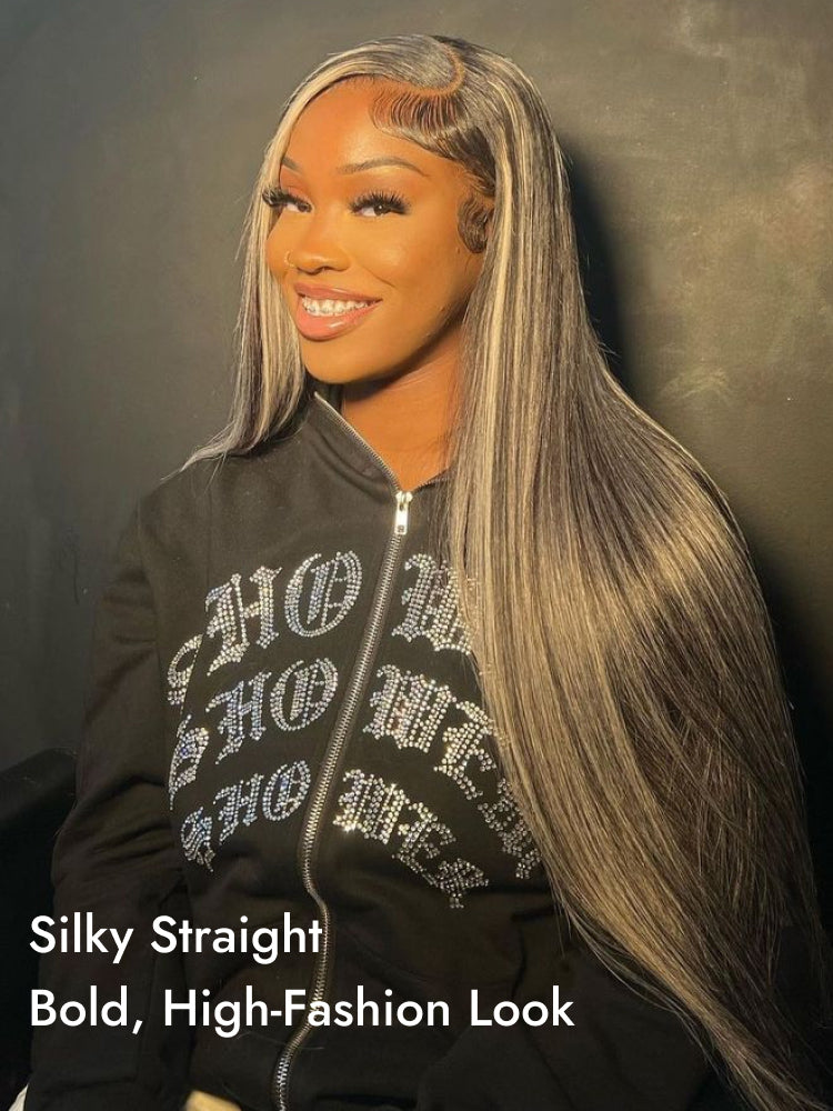 straight black wigs with blonde highlights