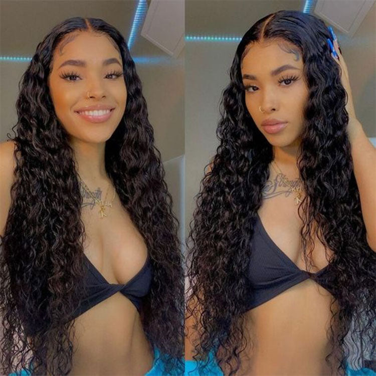 5x5 closure wigs water wave long hair