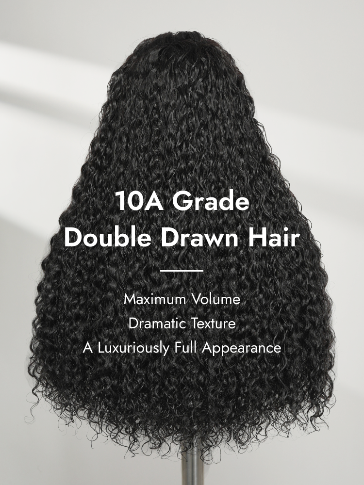 10A grade water wave double drawn hair wig