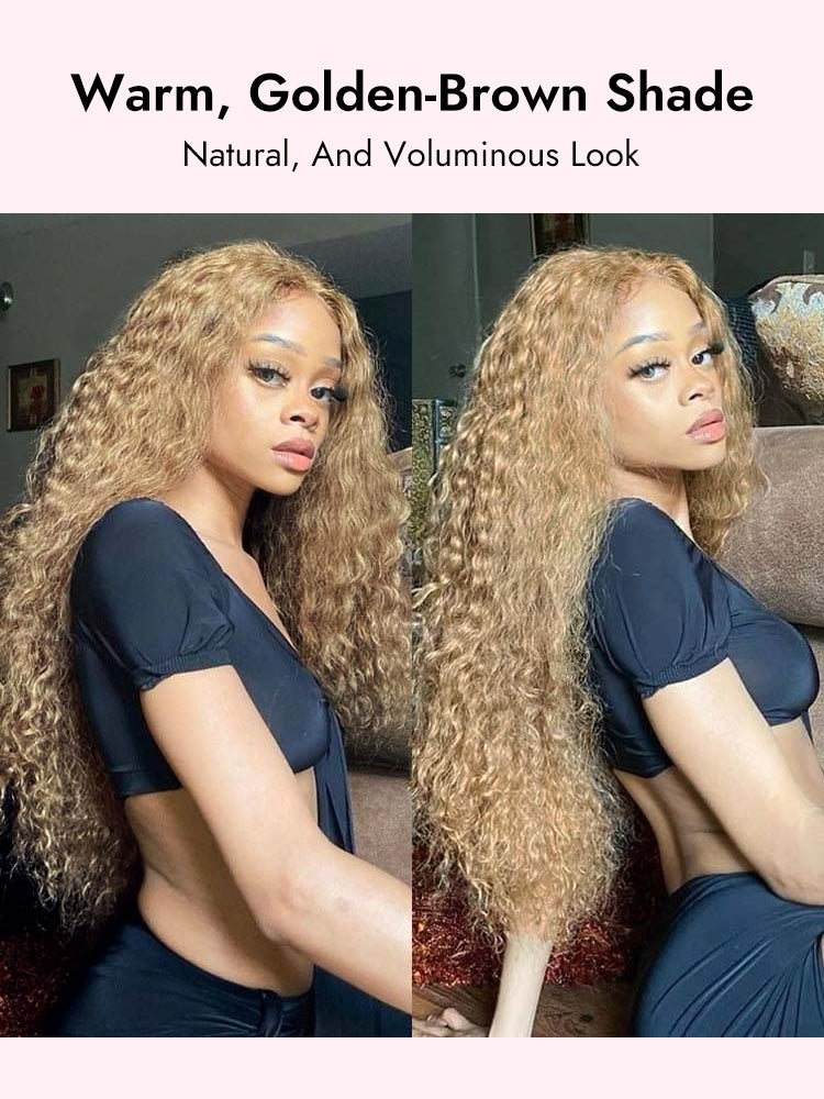 27 honey blonde water wave lace wig