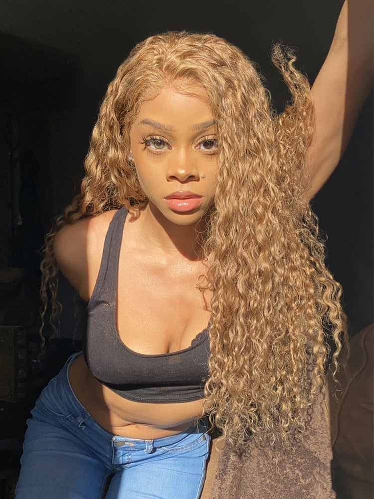 27 honey blonde water wave wig