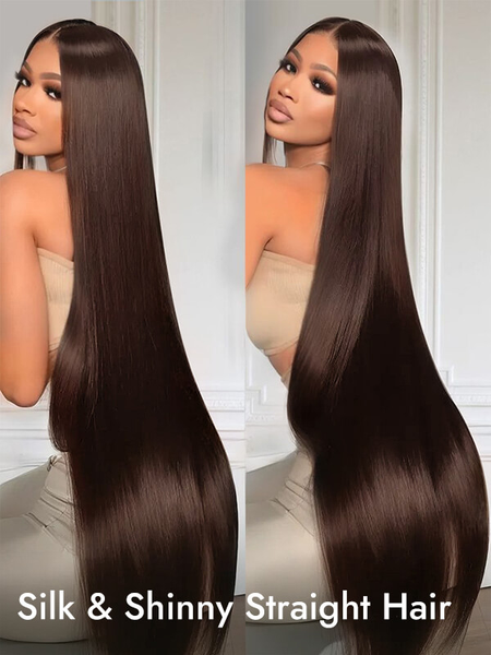 300% Density Long Brown Wig 40 Inch Straight 13x6 HD Lace Frontal