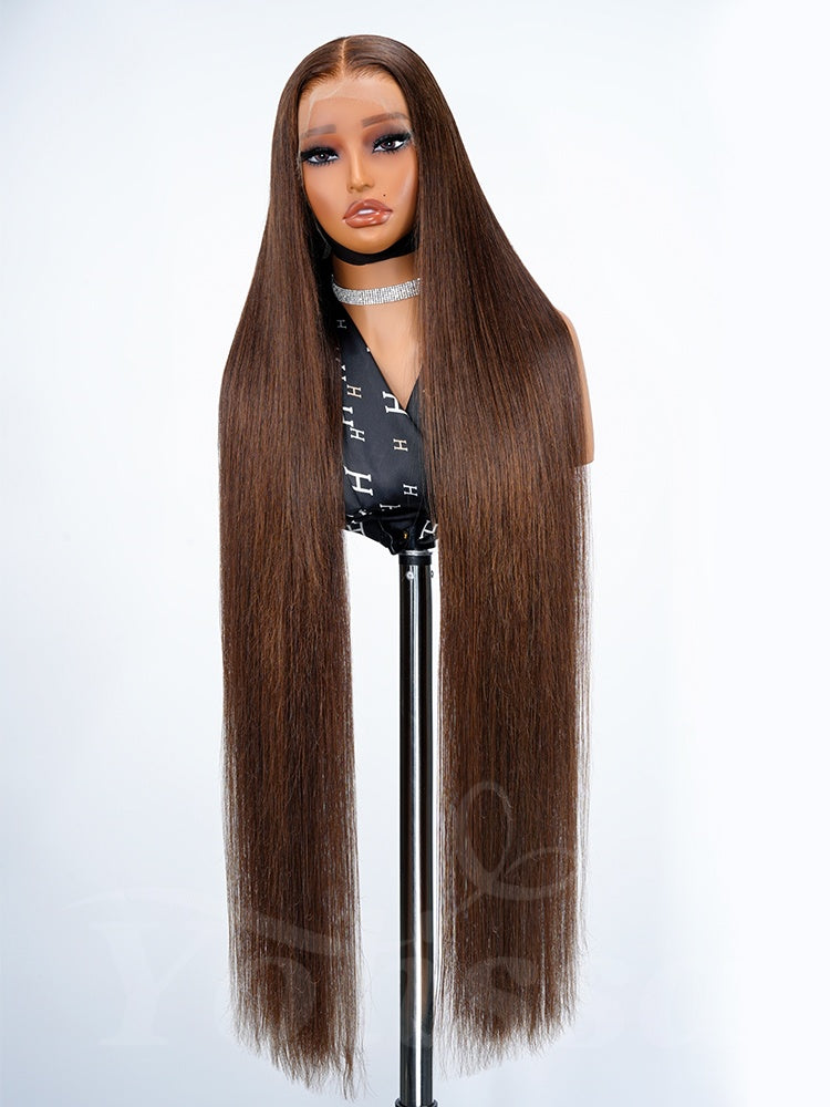 300% Density Long Brown Wig 40 Inch Straight 13x6 HD Lace Frontal Wigs ...