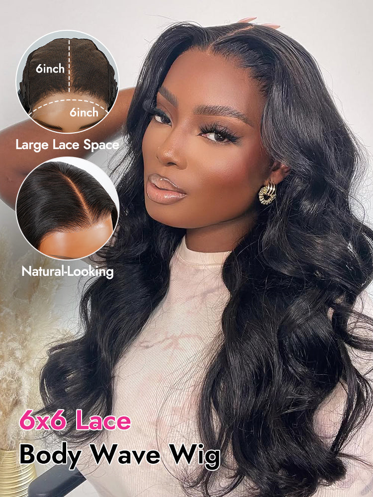 6x6 lace body wave natural wig