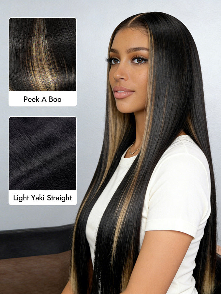 Blonde Peekaboo Highlights Light Yaki Straight Hair Wig