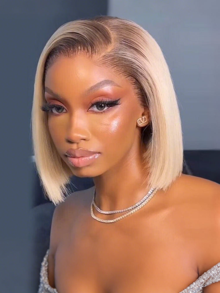 naowish1030 4/613 Ombre Short Blonde Bob Wig With Dark Roots – Yolissa Hair